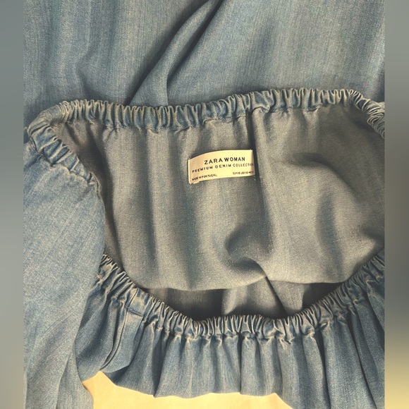 Zara off shoulder chambray denim tiered ruffle sleeve mini dress - Picture 7 of 8